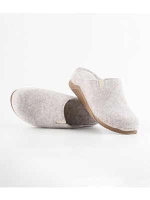 Dr. Klompa Kadın Ev Terliği Keçe Dokulu Kışlık Kapalı Burun Kaymaz Taban Rahat Günlük Terlik Krem