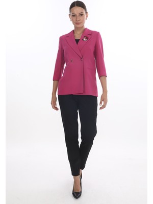 White Diamond Yarım Kol ve Broş Detaylı Ceket 42 - Fuşya