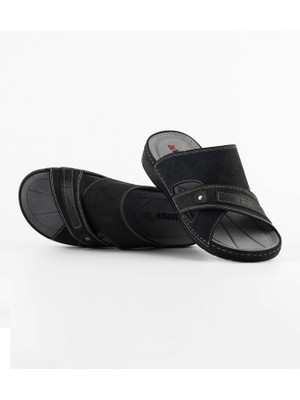 Dr. Klompa Erkek Terlik - Siyah Nubuk - Konfor Destekli Yapı Şık Tasarım Yumuşak Taban Günlük Kullanıma Uygun