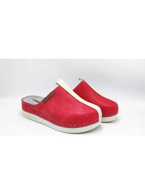 Dr. Klompa Kadın Sabo - Kırmızı Nubuk - Konfor Destekli Yapı Şık Tasarım Yumuşak Taban Günlük Kullanıma Uygun