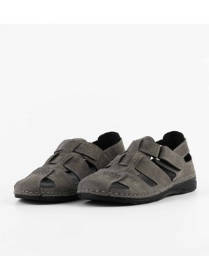 Dr. Klompa Erkek Sandalet - Gri  Nubuk - Konfor Destekli Yapı Şık Tasarım Yumuşak Taban