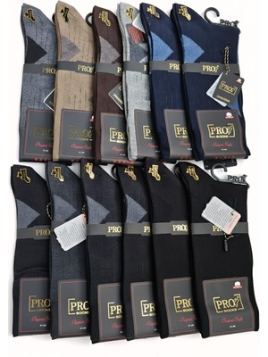 Pro; Elagant Syle Serisi Truva Compact Pamuk Çorap; Dikişsiz; Asorti 12'li Paket (41-44)