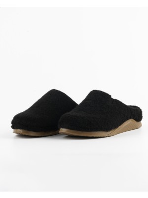 Dr. Klompa Kadın Ev Terliği Keçe Dokulu Kışlık Kapalı Burun Kaymaz Taban Rahat Günlük Terlik Siyah