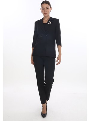 White Diamond Yarım Kol ve Broş Detaylı Ceket 44 - Siyah