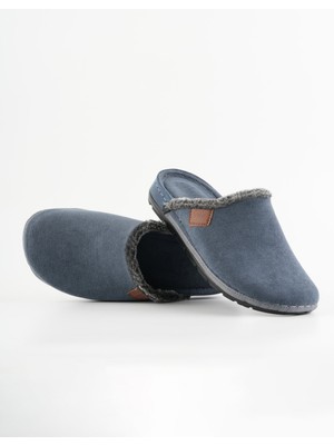 Dr. Klompa Erkek Ev Terliği Peluş Astarlı Kışlık Kapalı Burun Kaymaz Taban Günlük Rahat Sabo Terlik Lacivert