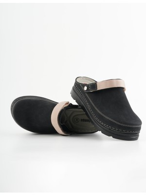 Dr. Klompa Arkası Bantlı Kadın Sabo Terlik Günlük Rahat Kullanım Kaymaz Taban Kapalı Burun Siyah