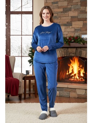 Remsa Kadın Kadife Pijama Takımı 25384 Açık Lacivert