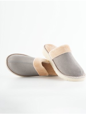 Dr. Klompa Kadın Ev Terliği Peluş Astarlı Kışlık Kapalı Burun Kaymaz Taban Sıcak Rahat Terlik Açık Gri