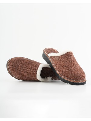 Dr. Klompa Kadın Ev Terliği Peluş Astarlı Kışlık Kapalı Burun Kaymaz Taban Sıcak Rahat Terlik Bronz