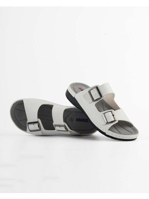 Dr. Klompa Erkek Terlik - Beyaz Sentetik Nubuk - Konfor Destekli Yapı Şık Tasarım Yumuşak Taban Günlük Kullanıma Uygun