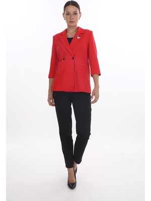 White Diamond Yarım Kol ve Broş Detaylı Ceket 40 - Kırmızı
