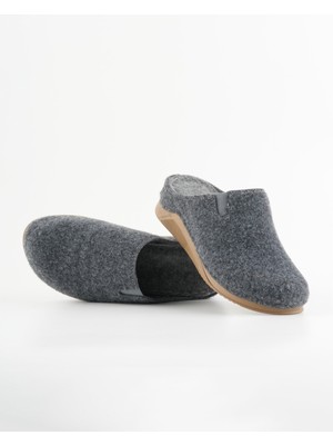 Dr. Klompa Kadın Ev Terliği Keçe Dokulu Kışlık Kapalı Burun Kaymaz Taban Rahat Günlük Terlik Gri