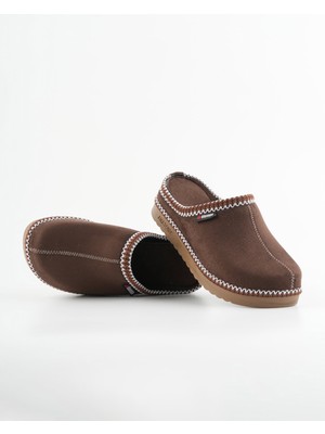 Dr. Klompa Kadın Terlik Peluş Astarlı Kışlık Ev Terliği Kaymaz Taban Günlük Rahat Kahverengi