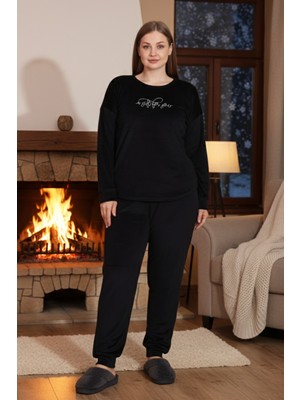 Remsa Büyük Beden Kadın Kadife Pijama Takımı 25392 Siyah