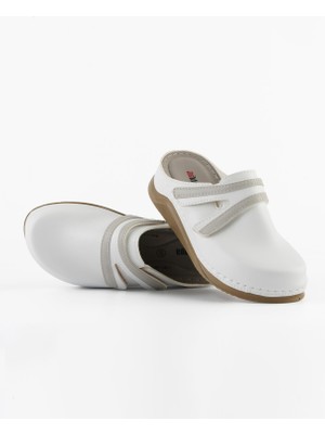 Dr. Klompa Kadın Sabo - Beyaz Gri - Konfor Destekli Yapı Şık Tasarım Yumuşak Taban Günlük Kullanıma Uygun