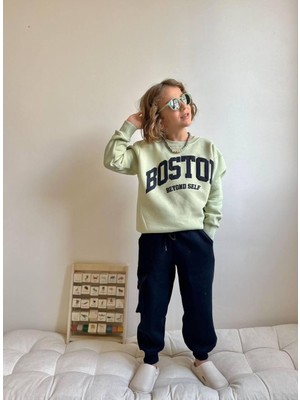 Cg Kids Boston Kabartma Baskılı Fıstık Yeşil Lacivert Şardonlu Süper Kalite Alt Üst Takım