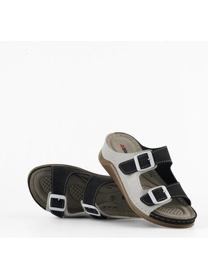 Dr. Klompa Kadın Terlik - Siyah-Gri - Konfor Destekli Yapı Şık Tasarım Yumuşak Taban Günlük Kullanıma Uygun