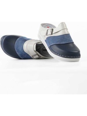 Dr. Klompa Kadın Sabo Terlik - Lacivert Mavi Gri - Konfor Destekli Yapı Yumuşak Taban