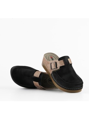Dr. Klompa Kadın Sabo - Siyah Vizon Terlik - Konfor Destekli Yapı Yumuşak Taban Günlük Kullanıma Uygun