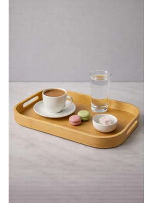 Yzhome 1 Adet Küçük Boy Bambu Kare Tepsi Sunum Servis Tepsisi 33*22CM