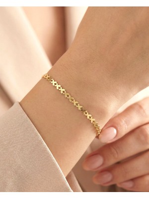 İndigo Takı Kelebek Motifli Sade Su Yolu 14 Ayar Altın Bileklik