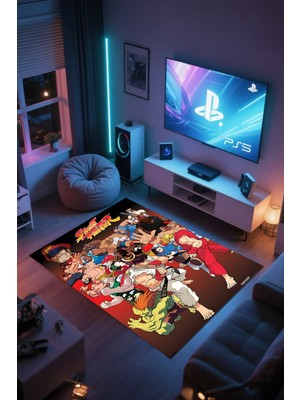 Reyhani Street Fighter-6 Kaymaz Taban Makinede Yıkanabilir Gaming Oyuncu Gamer Genç Odası Halısı