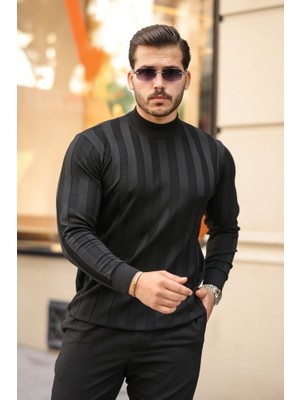 Flamex Erkek Yarım Balıkçı Yaka Kabartma Desenli Triko