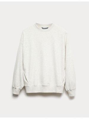 Marks & Spencer Goodmove Pamuk Karışımlı Yuvarlak Yaka Oversize Sweatshirt