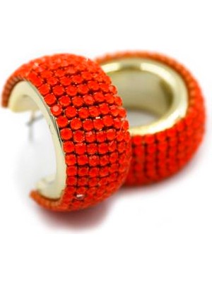 Taşlı Halka Küpe - Turuncu