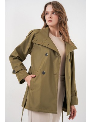 Kruvaze Yaka Kısa Trençkot 5980 - Haki