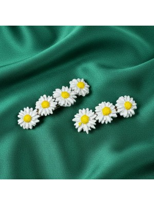 Uretti - Hülya 6683 El Yapımı Çiçek Desenli Polimer Kil 2’li Set Klipsli Saç Tokası / 8 cm - 6 cm