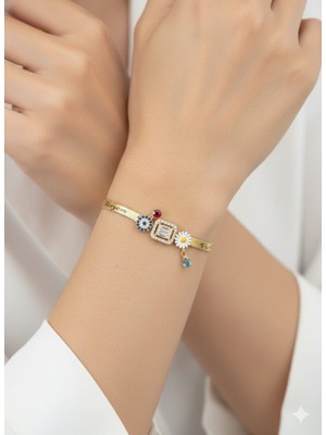 925 Ayar Papatya Silver Papatyalı Özel Isimli Doğum Taşlı Italyan Zincir Bileklik.rose.gold.rodaj