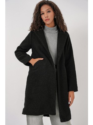 9082 Oversize Kaşe Kaban - Siyah