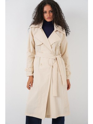 5938 Kruvaze Yaka Trençkot - Krem
