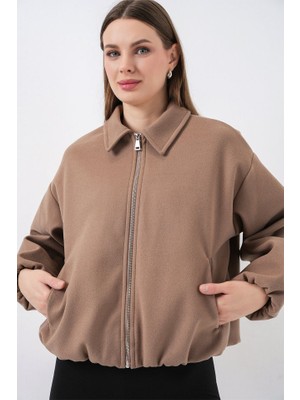 Büzgülü Oversize Kaşe Ceket 0728 - Bisküvi