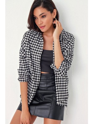 Ekose Desen Oversize Oduncu Gömlek 3854 - Siyah - Beyaz