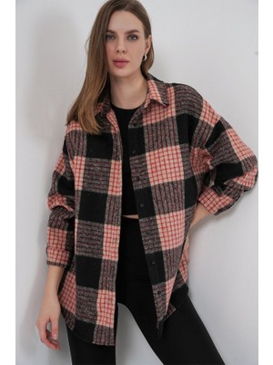 Ekose Desen Oversize Oduncu Gömlek 3854 A.pudra