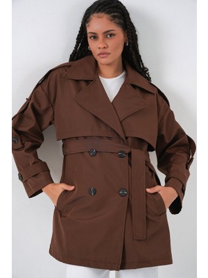 Kuşaklı Kısa Trençkot 5974 - Kahverengi