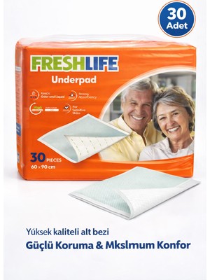 Freshlife 60X90 cm Yatak Koruyucu Alt Bezi 30 Adet – Yüksek Emicili, Sıvı Geçirmez, Çok Amaçlı Hijyen Pedi