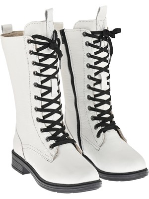 Moosefield Hakiki Deri Beyaz Kadın Bot