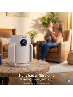 Shark Akıllı Hava Temizleyici 5 Yıl Filtre Değişimsiz Masrafsız Auto Iq Sensörlü Gerçek Hepa Filtre Kötü Koku Sigara Dumanı Toz ve Alerjen Giderici Ev Ofis Tipi Sessiz Çalışma