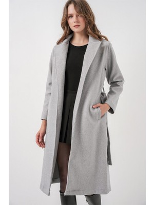 9118 Kruvaze Yaka Kaşe Kaban - A.gri