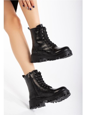 Arda Bayan Bot 868-2289 Siyah Kroko Bağcıklı Fermuarlı Günlük Kadın Bot