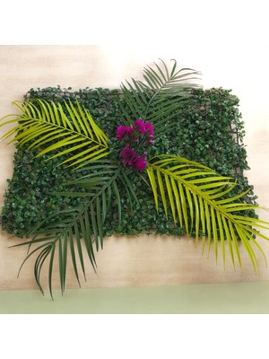 Yeşilada Yapay Duvar Tavan Kaplama 3 Boyutlu Palmiyeli Yeşillik Paneli Yapay Çiçek Şimşir 40*60 cm Panel