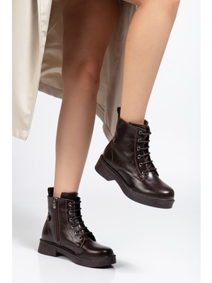 Arda Bayan Bot 02-2003 Kahve Kırışık Rugan Bağcıklı Fermuarlı Günlük Kadın Bot