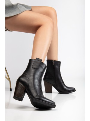 Arda Bayan Bot 117 Siyah Kovboy Dikiş Detaylı Fermuarlı  Yüksek Topuklu Günlük Kadın Bot