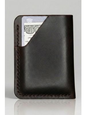 Luvo Premium Deri El Yapımı Kartlık, İtalyan Dikiş, Kompakt Tasarım Koyu Kahverengi