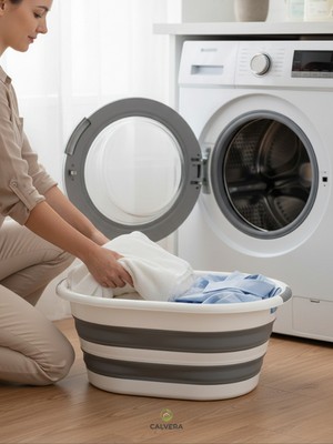 Calvera Katlanabilir Çamaşır Sepeti Akordiyon Sele Büyük Boy Yer Tasarruflu Kirli Sepeti 40 Lt
