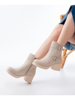 Arda Bayan Bot 5109-3027 Bej Topuklu Fermuarlı Günlük Kadın Bot