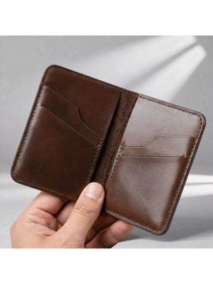 Gerçek Deri Cüzdan Kartlık El Yapımı Hakiki Premium Deri Italyan Dikiş 6 Kart Bölmeli Kompakt Cüzdan Hediyeli